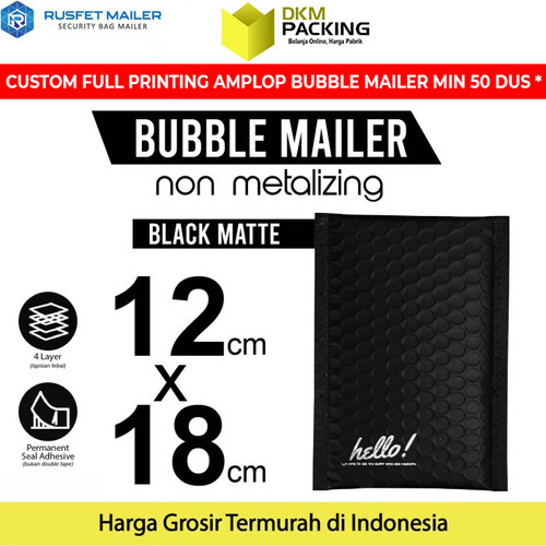 [EZO.9200893] AMPLOP BUBBLE WRAP BLACK 12X18cm RUSFET HITAM BUBBLE BAG MAILER