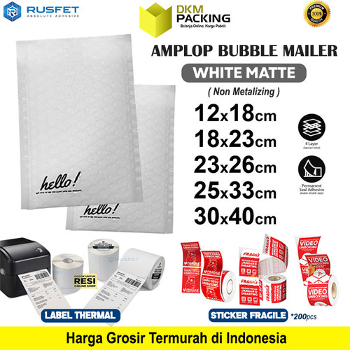 [EZO.9200894] AMPLOP BUBBLE WRAP WHITE RUSFET PUTIH BUBBLE BAG MAILER PREMIUM