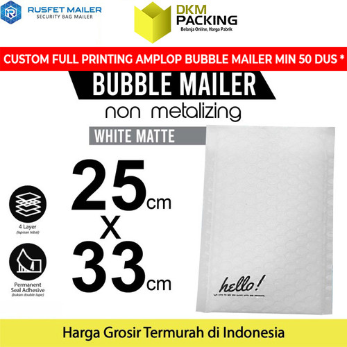 [EZO.9200896] AMPLOP BUBBLE WRAP WHITE 25x33cm RUSFET PUTIH BUBBLE BAG MAILER