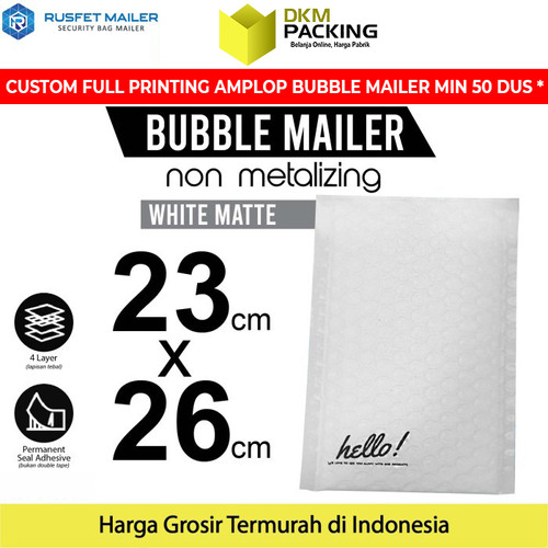 [EZO.9200897] AMPLOP BUBBLE WRAP WHITE 23x26cm RUSFET PUTIH BUBBLE BAG MAILER