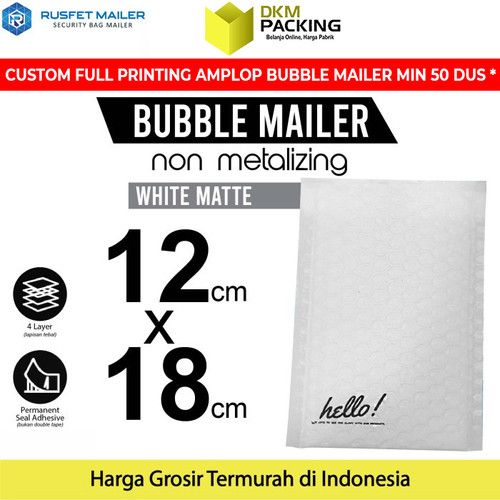 [EZO.9200899] AMPLOP BUBBLE WRAP WHITE 12X18cm RUSFET PUTIH BUBBLE BAG MAILER