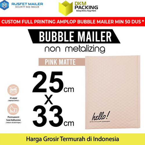 [EZO.9200908] AMPLOP BUBBLE WRAP PINK 25x33cm RUSFET BUBBLE BAG MAILER PREMIUM
