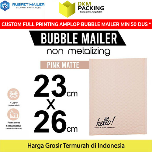 [EZO.9200909] AMPLOP BUBBLE WRAP PINK 23x26cm RUSFET BUBBLE BAG MAILER PREMIUM