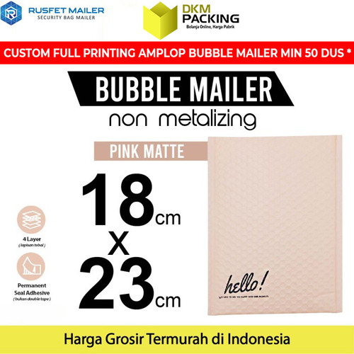[EZO.9200910] AMPLOP BUBBLE WRAP PINK 18x23cm RUSFET BUBBLE BAG MAILER PREMIUM