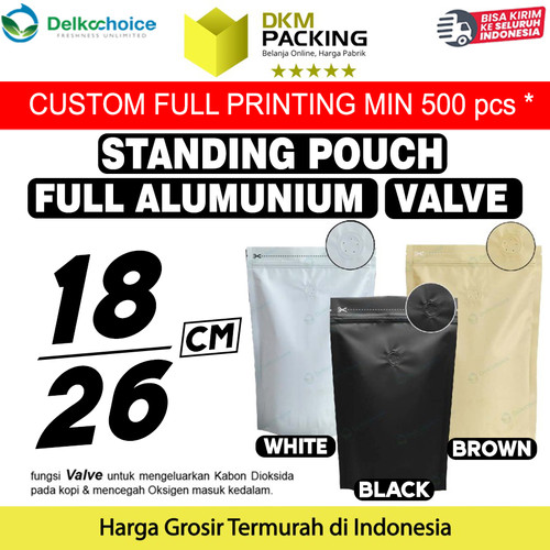 [EZO.9200913] Standing Pouch VALVE 18x26cm NON WINDOW ZIPLOCK Plastik Klip ALU FOIL