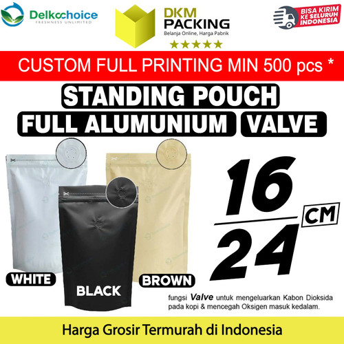 [EZO.9200914] Standing Pouch VALVE 16x24cm NON WINDOW ZIPLOCK Plastik Klip ALU FOIL
