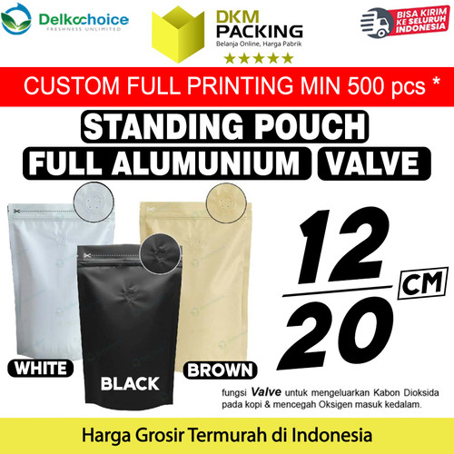 [EZO.9200915] Standing Pouch VALVE 12x20cm NON WINDOW ZIPLOCK Plastik Klip ALU FOIL