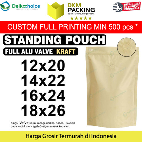 [EZO.9200916] Standing Pouch VALVE KRAFT NON WINDOW ZIPLOCK Plastik Klip ALU FOIL