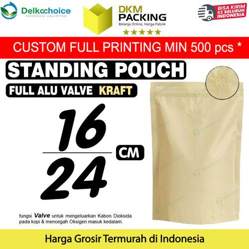 [EZO.9200918] Standing Pouch VALVE KRAFT 16x24cm NON WINDOW ZIPLOCK Plastik ALU FOIL