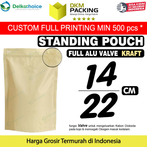 [EZO.9200919] Standing Pouch VALVE KRAFT 14x22cm NON WINDOW ZIPLOCK Plastik ALU FOIL