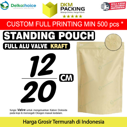 [EZO.9200920] Standing Pouch VALVE KRAFT 12x20cm NON WINDOW ZIPLOCK Plastik ALU FOIL