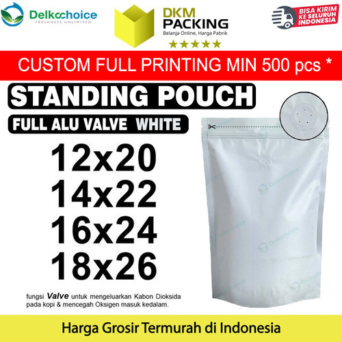 [EZO.9200921] Standing Pouch VALVE PUTIH NON WINDOW ZIPLOCK Plastik Klip ALU FOIL