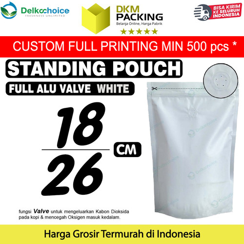 [EZO.9200922] Standing Pouch VALVE PUTIH 18x26cm NON WINDOW ZIPLOCK Plastik ALU FOIL