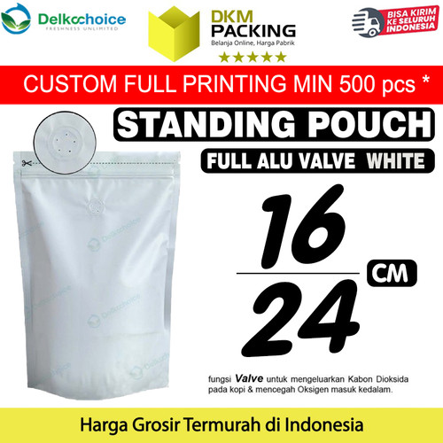 [EZO.9200923] Standing Pouch VALVE PUTIH 16x24cm NON WINDOW ZIPLOCK Plastik ALU FOIL