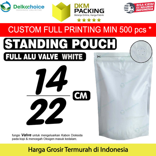 [EZO.9200924] Standing Pouch VALVE PUTIH 14x22cm NON WINDOW ZIPLOCK Plastik ALU FOIL
