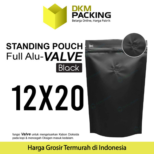 [EZO.9200926] Standing Pouch VALVE HITAM NON WINDOW ZIPLOCK Plastik Klip ALU FOIL