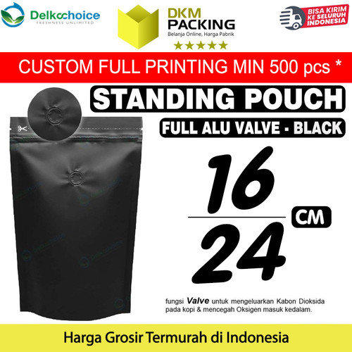 [EZO.9200927] Standing Pouch VALVE HITAM 16x24cm NON WINDOW ZIPLOCK Plastik ALU FOIL