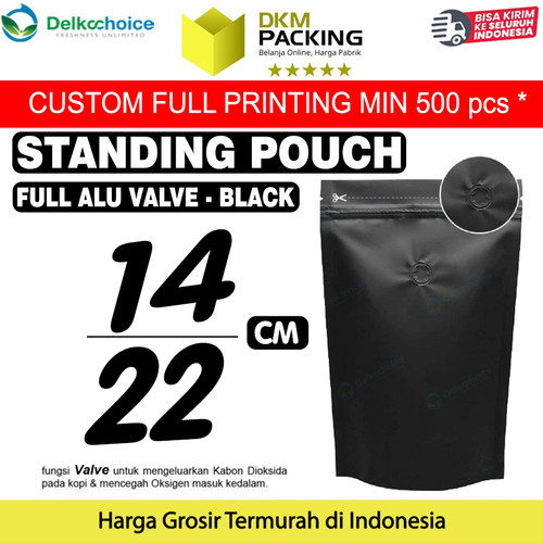 [EZO.9200928] Standing Pouch VALVE HITAM 14x22cm NON WINDOW ZIPLOCK Plastik ALU FOIL