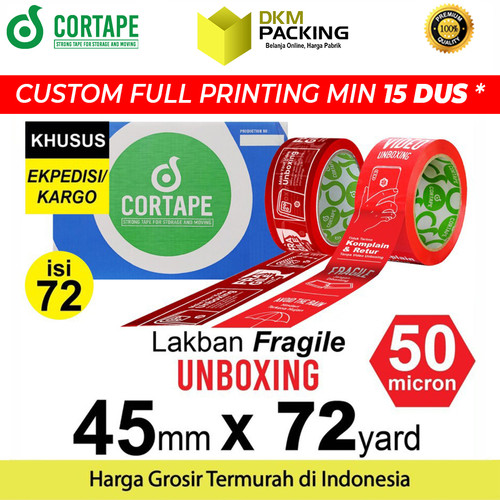 [EZO.9200929] Lakban FRAGILE UNBOXING 45mm Plakban Isolasi KARGO PREMIUM / DUS