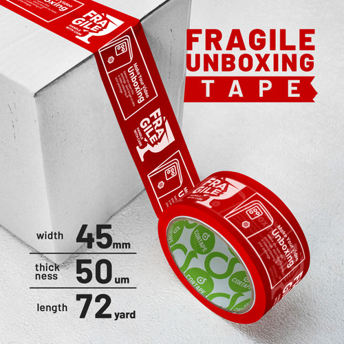 [EZO.9200931] Lakban FRAGILE UNBOXING 45mm JANGAN DIBANTING HANDLE WITH CARE/SATUAN