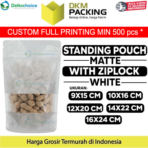 [EZO.9200943] Standing Pouch PUTIH MATTE WINDOW Plastik Kemasan Makanan DELKOCHOICE