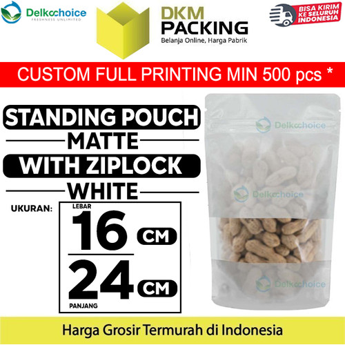 [EZO.9200944] Standing Pouch 16x24cm PUTIH MATTE WINDOW Plastik Kemasan DELKOCHOICE