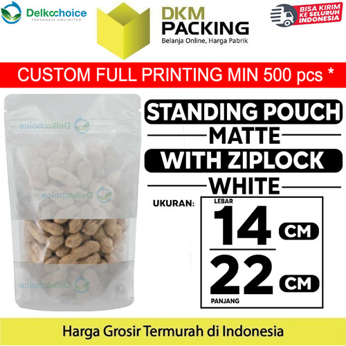 [EZO.9200945] Standing Pouch 14x22cm PUTIH MATTE WINDOW Plastik Kemasan DELKOCHOICE