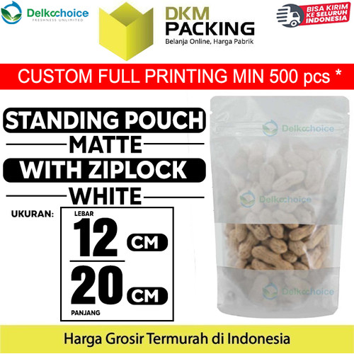 [EZO.9200946] Standing Pouch 12x20cm PUTIH MATTE WINDOW Plastik Kemasan DELKOCHOICE