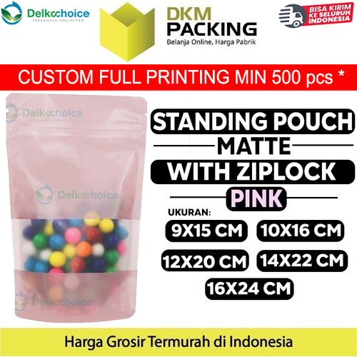 [EZO.9200949] Standing Pouch PINK MATTE WINDOW Plastik Kemasan Makanan DELKOCHOICE