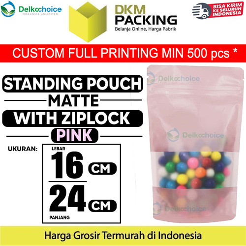 [EZO.9200950] Standing Pouch 16x24cm PINK MATTE WINDOW Plastik Kemasan DELKOCHOICE