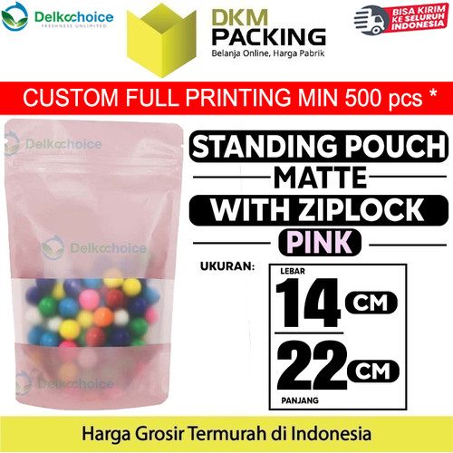 [EZO.9200951] Standing Pouch 14x22cm PINK MATTE WINDOW Plastik Kemasan DELKOCHOICE