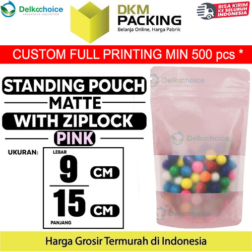 [EZO.9200953] Standing Pouch 9x15cm PINK MATTE WINDOW Plastik Kemasan DELKOCHOICE