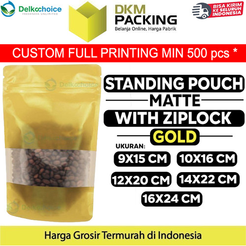 [EZO.9200954] Standing Pouch GOLD MATTE WINDOW Plastik Kemasan Makanan DELKOCHOICE