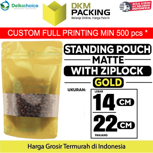 [EZO.9200956] Standing Pouch 14x22cm GOLD MATTE WINDOW Plastik Kemasan DELKOCHOICE