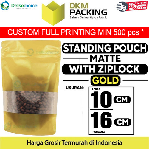 [EZO.9200958] Standing Pouch 10x16cm GOLD MATTE WINDOW Plastik Kemasan DELKOCHOICE