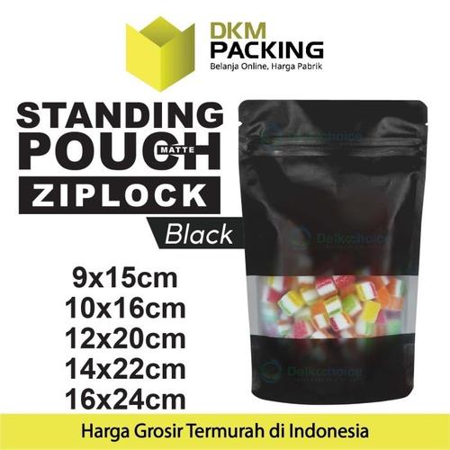 [EZO.9200966] Standing Pouch 14x22cm HITAM MATTE WINDOW Plastik Kemasan DELKOCHOICE