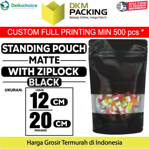 [EZO.9200967] Standing Pouch 12x20cm HITAM MATTE WINDOW Plastik Kemasan DELKOCHOICE