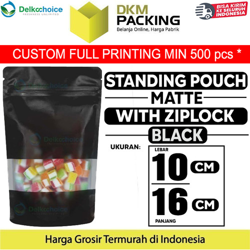 [EZO.9200968] Standing Pouch 10x16cm HITAM MATTE WINDOW Plastik Kemasan DELKOCHOICE