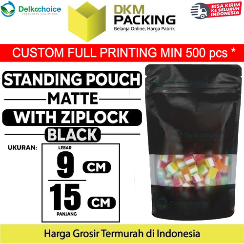 [EZO.9200969] Standing Pouch 9x15cm HITAM MATTE WINDOW Plastik Kemasan DELKOCHOICE
