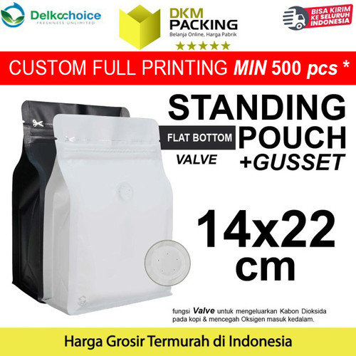 [EZO.9200973] FLAT BOTTOM 14x22cm VALVE COFFEE BAG ZIPLOCK DELKOCHOICE PREMIUM
