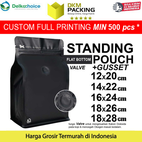 [EZO.9200974] FLAT BOTTOM HITAM VALVE COFFEE BAG ZIPLOCK DELKOCHOICE PREMIUM
