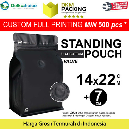 [EZO.9200976] FLAT BOTTOM HITAM 14x22cm VALVE COFFEE BAG ZIPLOCK DELKOCHOICE PREMIUM