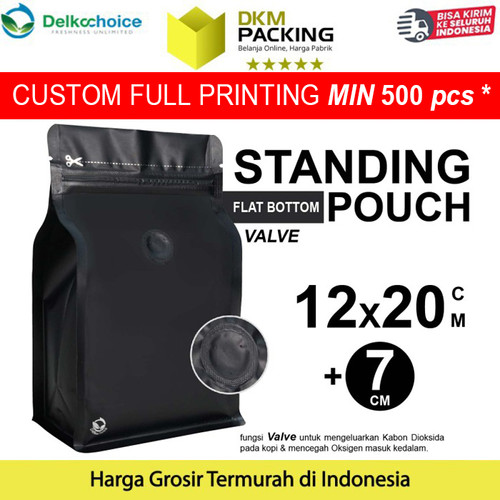 [EZO.9200977] FLAT BOTTOM HITAM 12x20cm VALVE COFFEE BAG ZIPLOCK DELKOCHOICE PREMIUM
