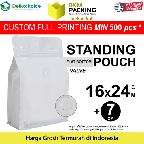 [EZO.9200980] FLAT BOTTOM PUTIH 16x24cm VALVE COFFEE BAG ZIPLOCK DELKOCHOICE PREMIUM