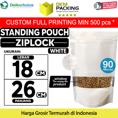 [EZO.9201028] Standing Pouch PUTIH 18x26cm WINDOW ZIPLOCK DELKOCHOICE ALU FOIL