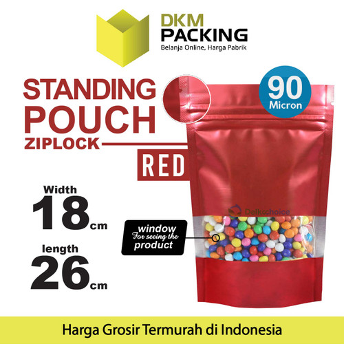 [EZO.9201034] Standing Pouch MERAH 18x26cm WINDOW ZIPLOCK DELKOCHOICE ALU FOIL