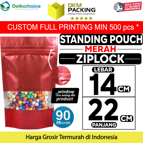 [EZO.9201035] Standing Pouch MERAH 14x22cm WINDOW ZIPLOCK DELKOCHOICE ALU FOIL