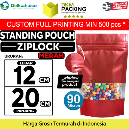[EZO.9201036] Standing Pouch MERAH 12x20cm WINDOW ZIPLOCK DELKOCHOICE ALU FOIL