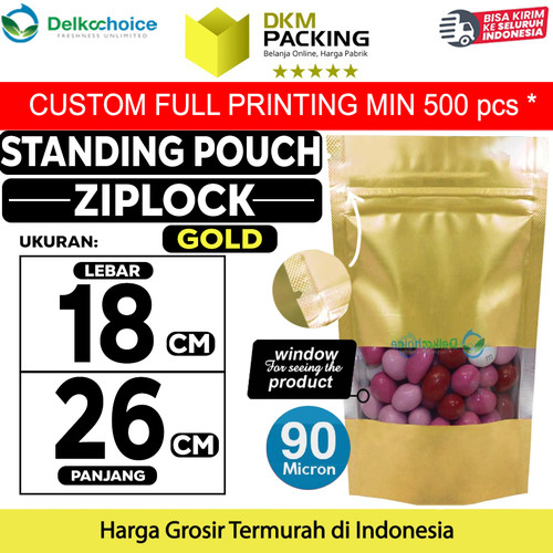 [EZO.9201039] Standing Pouch GOLD 18x26cm WINDOW ZIPLOCK DELKOCHOICE ALU FOIL