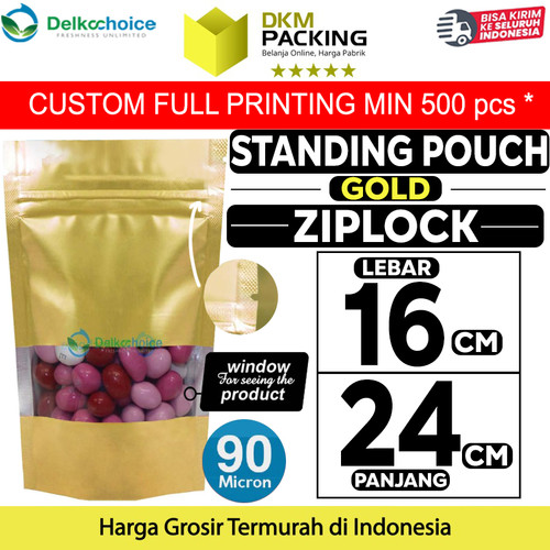 [EZO.9201040] Standing Pouch GOLD 16x24cm WINDOW ZIPLOCK DELKOCHOICE ALU FOIL